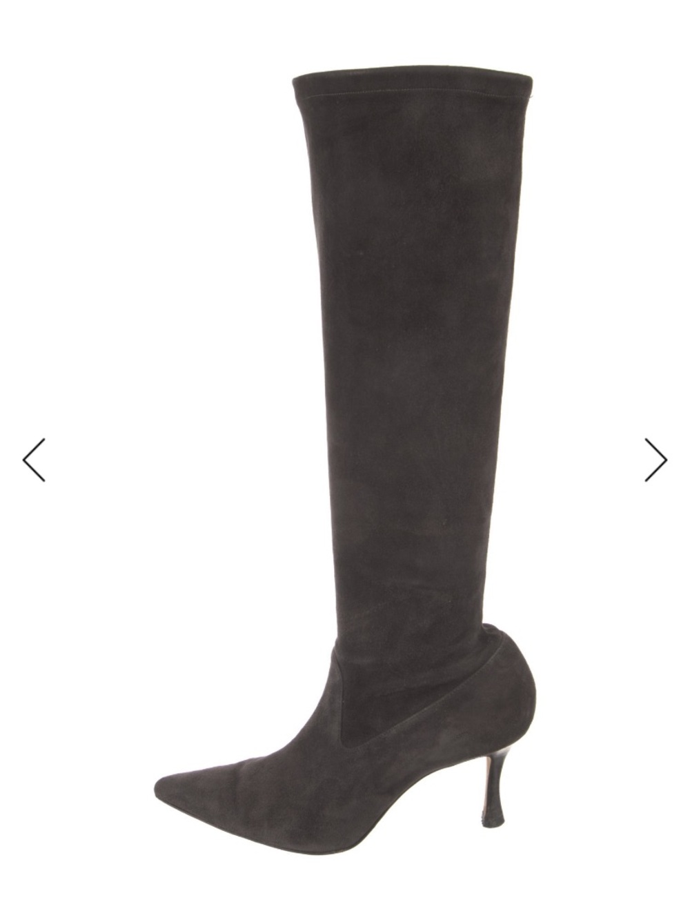 Manolo Blahnik Suede Grey Knee-High Pointed Toe Stiletto Boots SZ 6/36
